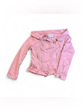 NWT Hayden Pink Faux Suede Coquette Barbiecore Off Shoulder Moto Jacket, Size L.